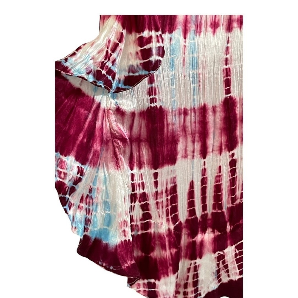 Sandro Silk Tie Dye Ruffle Blouse Womens 3 L Burgundy White Sleeveless Excellent - Picture 14 of 16